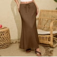 thumbnail image 2 of Yucgh Women's Solid Color Fishtail Split Skirt with Elastic Waist & Side Pockets, Swing Maxi Skirt, Casual Linen Blend Beach Skirt for Summer,Brown,XL, 2 of 7