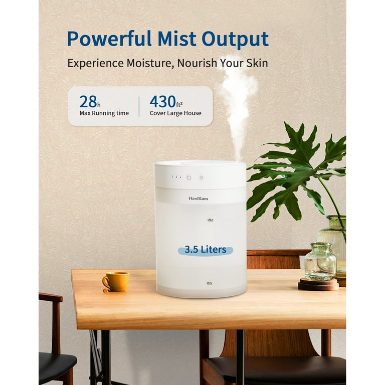XBuran 3.5L Cool Mist Humidifier For Bedroom - Top-Fill, Essential Oil Diffuser, 32-Hour Timer