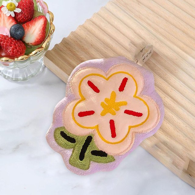 Toalla de mano de flores con bucle colgante, tela de limpieza de toallas pequeñas, toalla de manual de coral espesa absorbente para apartamento para Beige