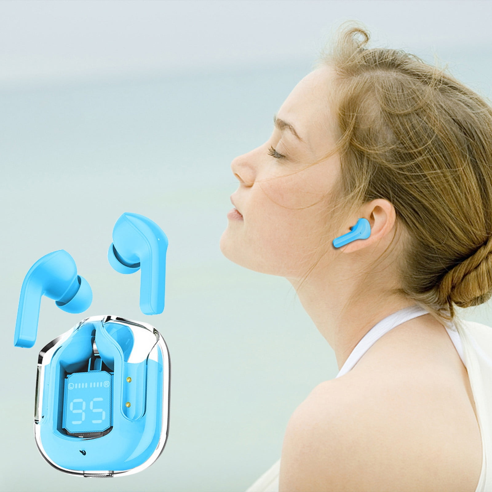 Wireless Earbuds, Transparent Digital Display Headphones Crystal