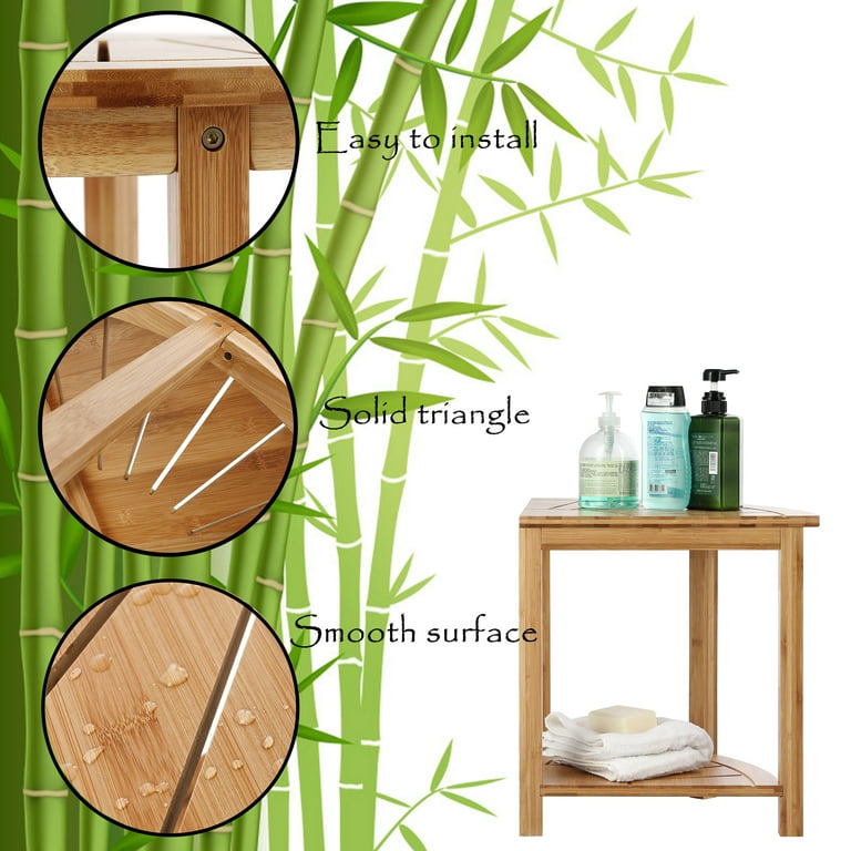 HYNAWIN Bamboo Corner Shower Caddy Bathroom Bench Sturdy