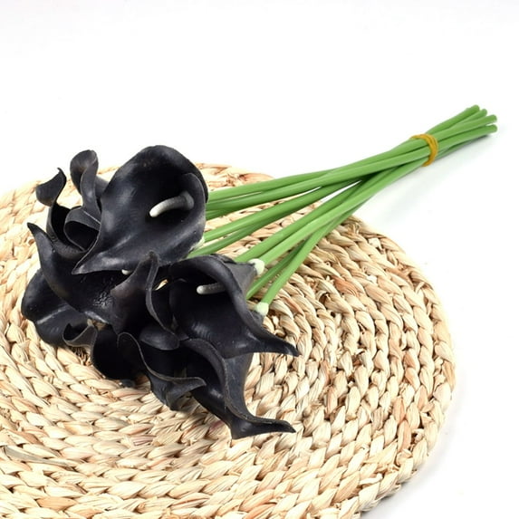 Garden Home Elegant DIY Bridal Real Touch Bouquet Fake Flowers Artificial Calla Lilies Silk Plants BLACK