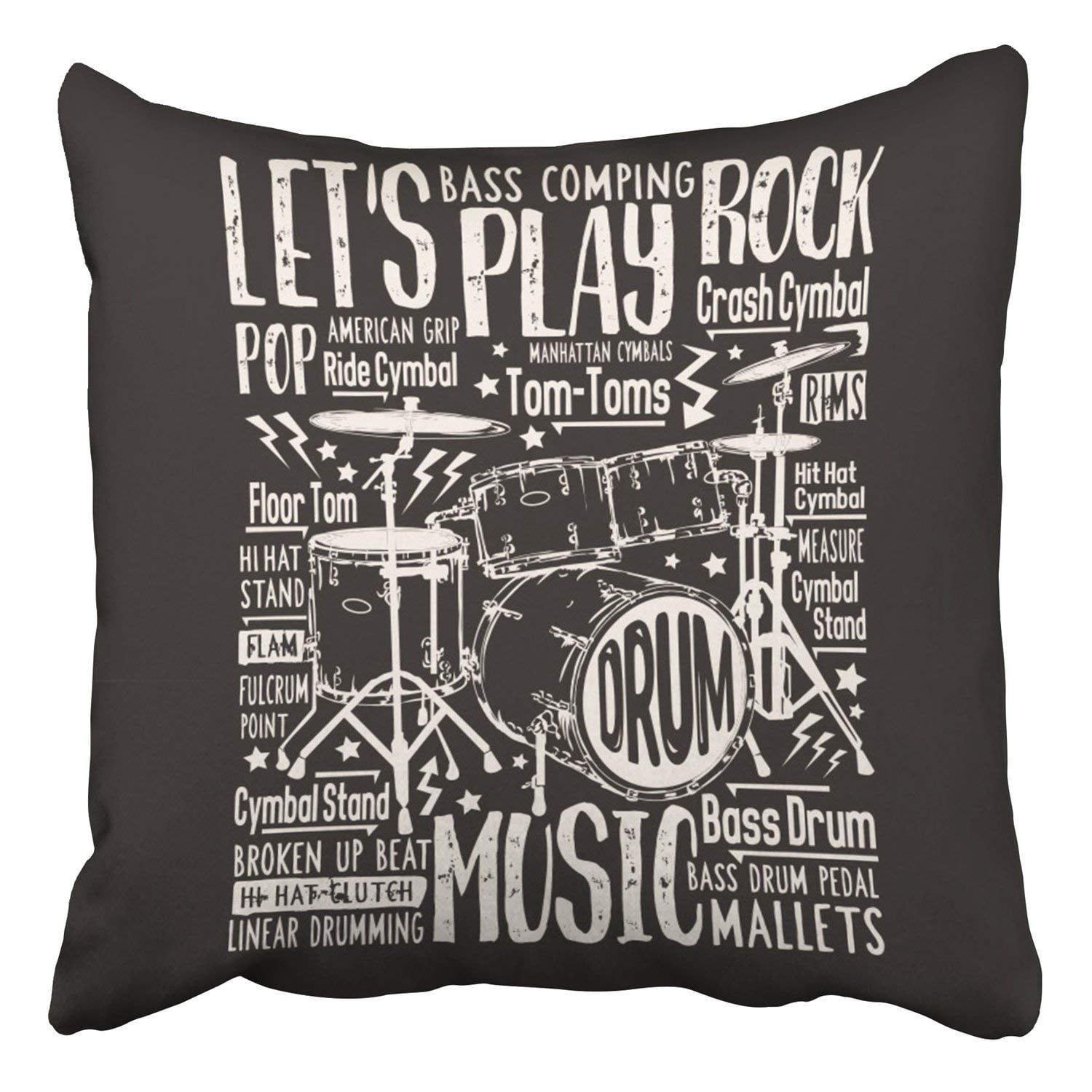 16x16 Multicolor Drummer & Percussion Gifts Drummer Gift Drum Set Percussion Throw Pillow 