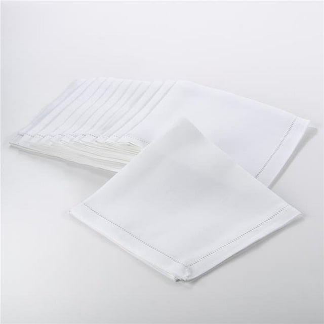 SARO Serviette de Table Carrée Classique à Bordure Ajourée 22 Po Blanche - Ensemble de 12