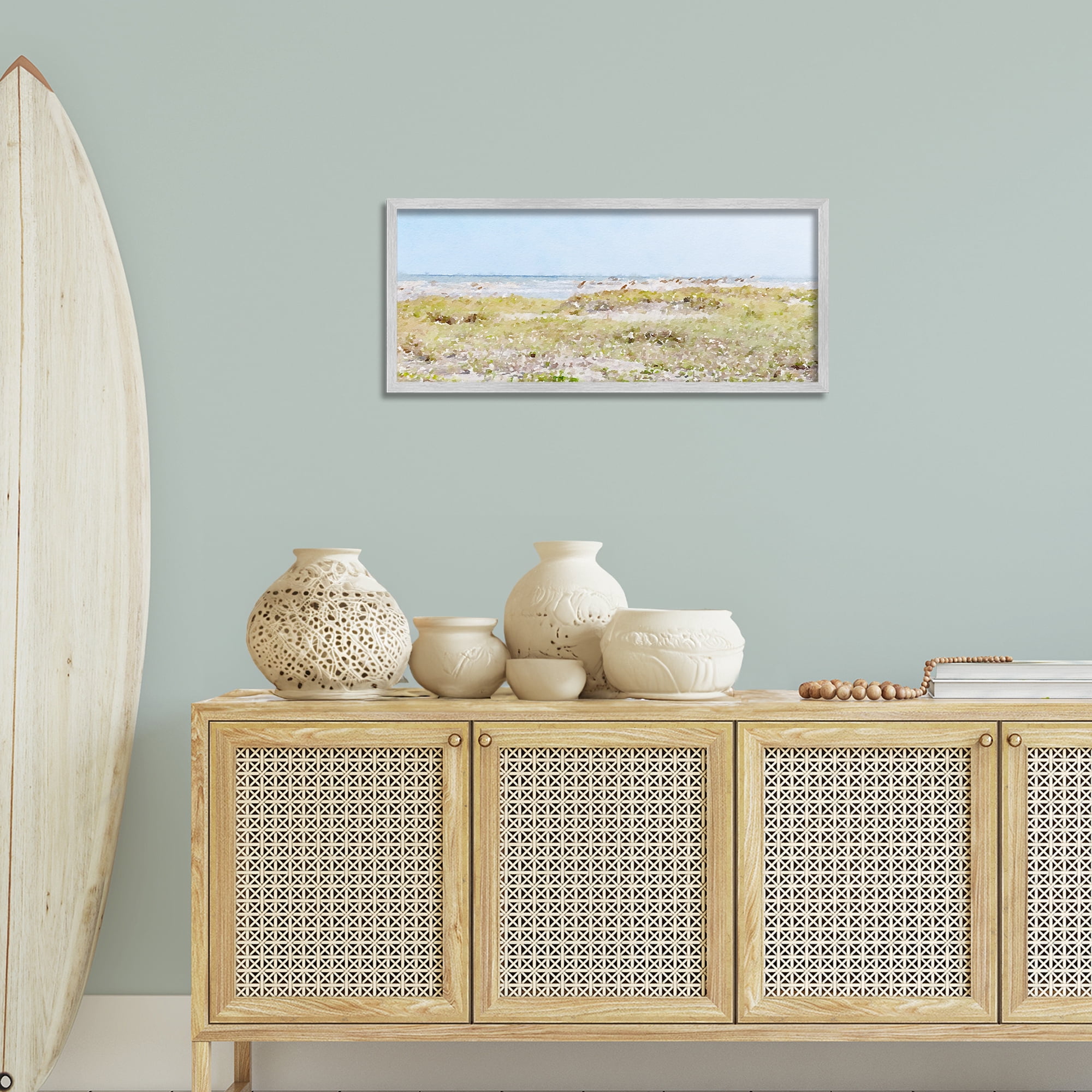 Stupell Industries Eastern Beach Grass Landscape Painting Gray Framed Art Print Wall Art, 30 x 13