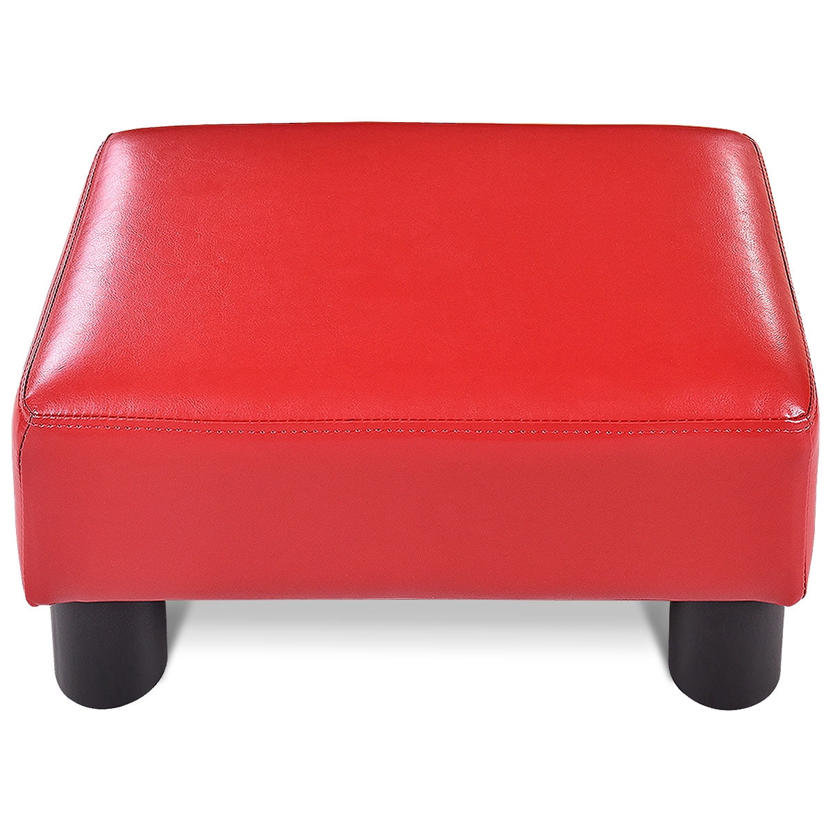 Gymax PU Leather Ottoman Footrest Small Stool Rectangular with Padded Seat Red