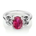 thumbnail image 3 of Gem Stone King 925 Sterling Silver Red Created Ruby Ring for Women (2.00 Cttw, 9X7MM Oval, Available in Size 5,6,7,8,9), 3 of 5