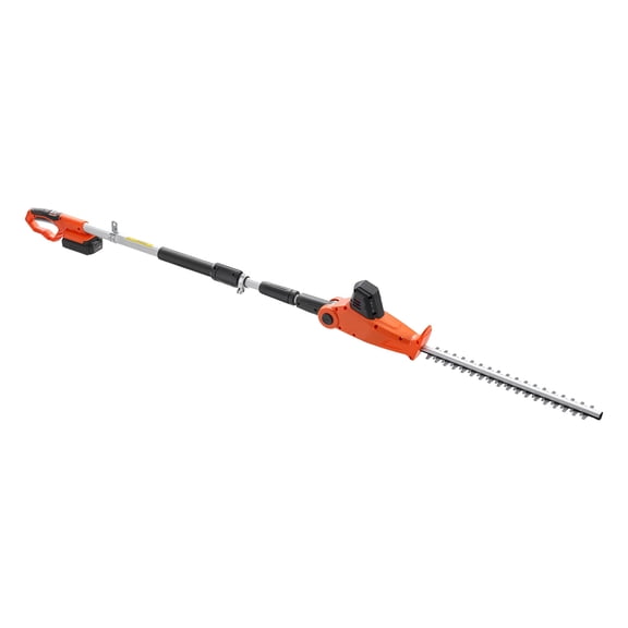 KFFKFF Cordless Pole Hedge Trimmer, 20V Electric Bush Trimmer with 18-Inch Dual-Action Steel Blade, Adjustable 74-94 Inch Telescoping Design for Tall Branches (2.0Ah Battery and Charger Included)