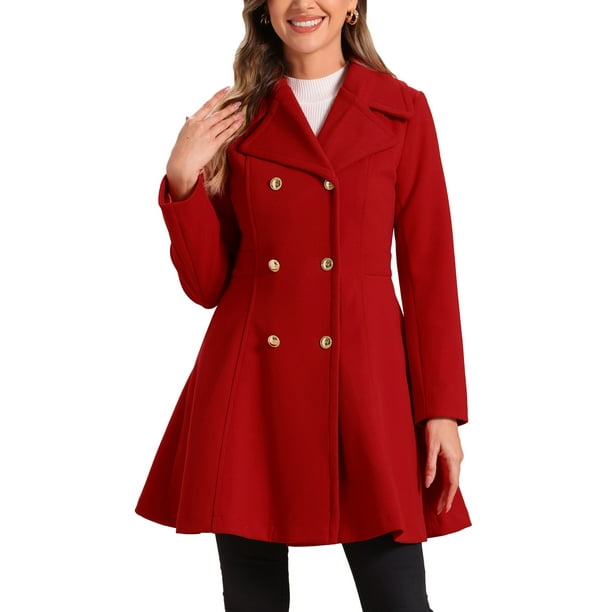 Abrigo largo de invierno INSPIRE CHIC para mujer, con cuello de solapa, abrigo de doble botonadura, L rojo