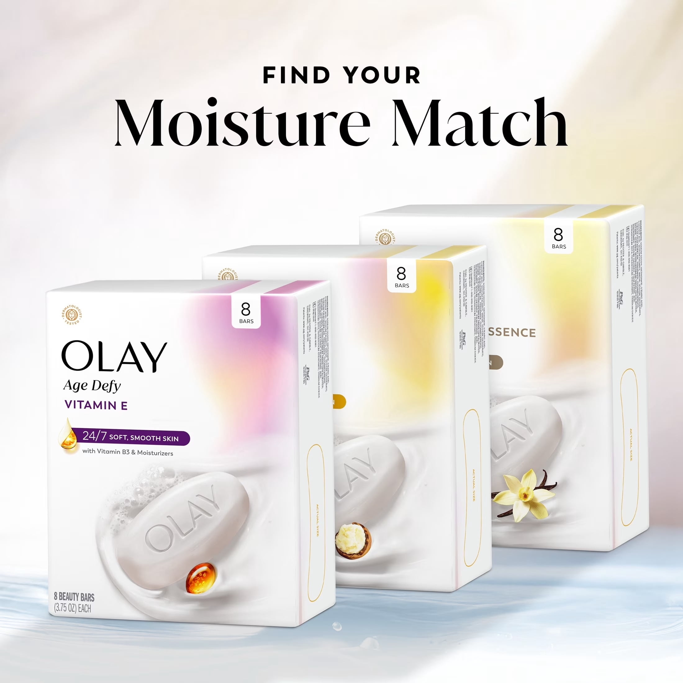 Olay Ultra Moisture Age Defy Beauty Bar with Vitamin E, Vitamin B3 and Moisturizers, 3.75oz, 8 Count