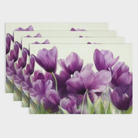 

Pratyus Flowers Purple Impressionism Linen Placemat Set of 4 Ideal for Birthday Parties Christmas Dining Home Decor 18x12in
