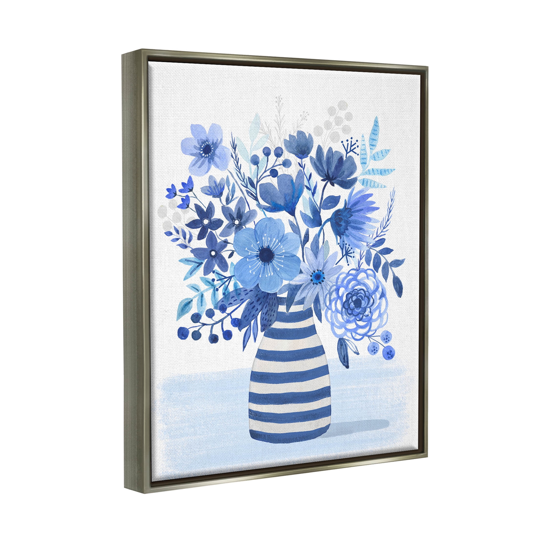 Blue Mixed Flower Bouquet Botanical & Floral Graphic Art Luster Gray Framed Art Print Wall Art