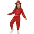 thumbnail image 6 of iiniim Girls Boys Sequin Jazz Hip Hop Dance Performance Hooded Jacket Top with Pants and Hat Outfits Red 7-8, 6 of 7