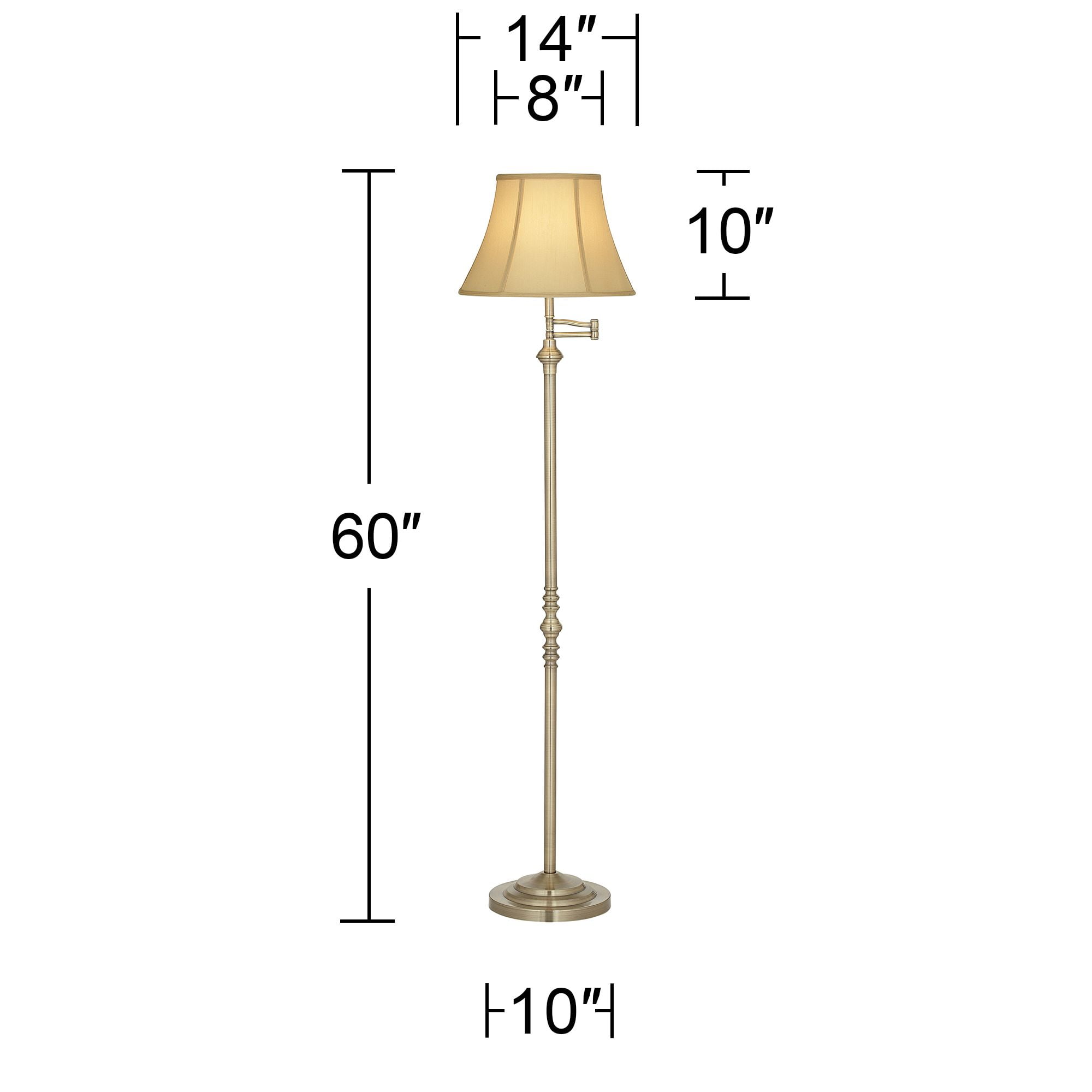 Regency Hill Traditional Floor Lamp Swing Arm Antique Brass Off White Bell Shade For Living Room Reading Bedroom Office