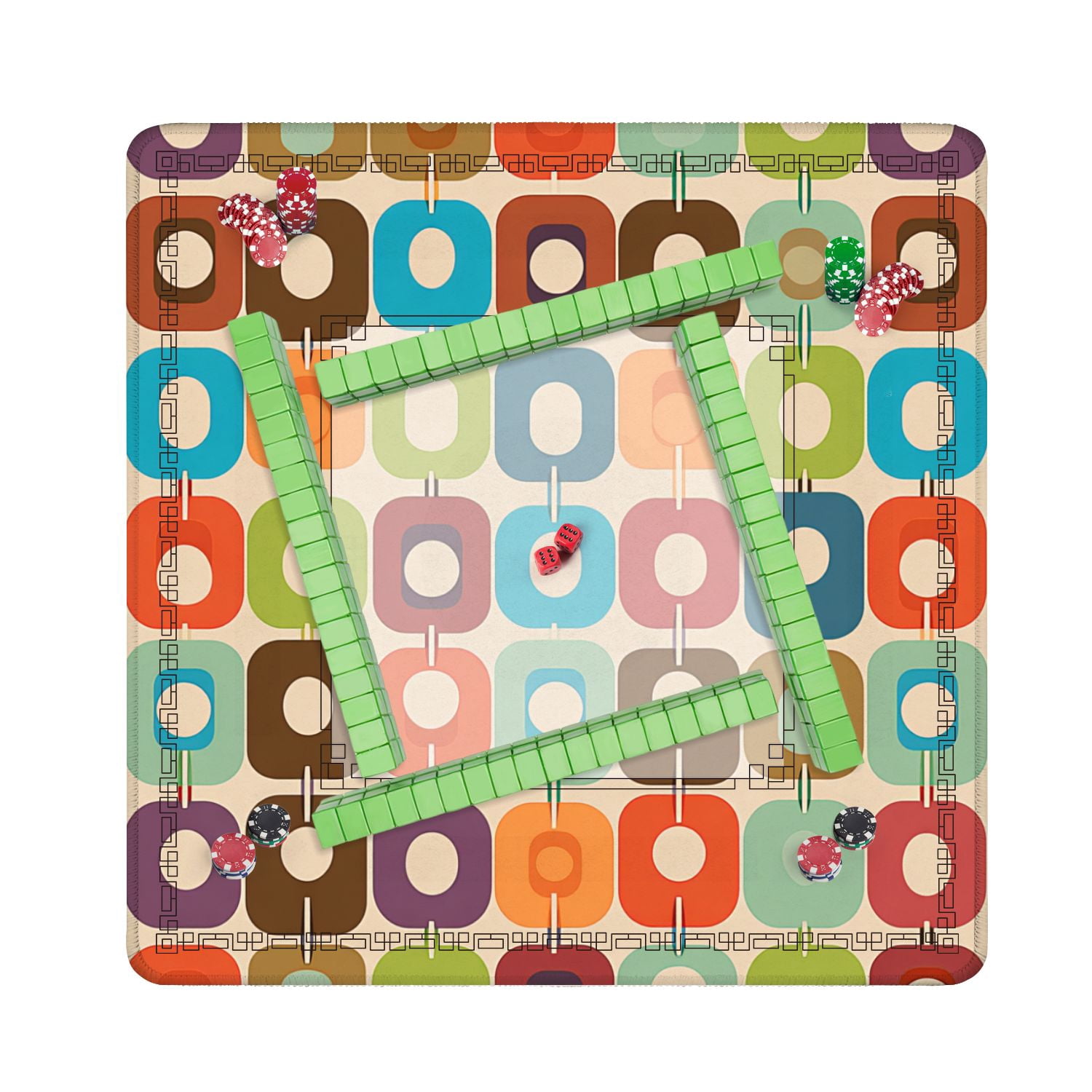 Mahjong Mat 31.5" x 31.5" mid century style seamless Non-Slip Noise Reduction American Mahjong Tiles Table Cover for Dominoes Poker Card Board Games Gift