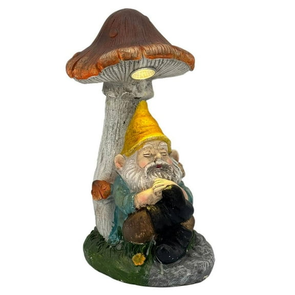 14 in. Napping Gnome Mushroom Solar LED Statue
