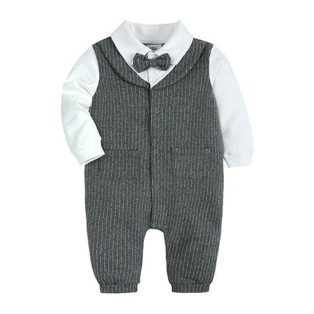 

Little Boy Bodysuit Onesie Toddler Baby Boys Cotton Bow Tie Gentleman Autumn Long Sleeve Romper Jumpsuit Set Clothes
