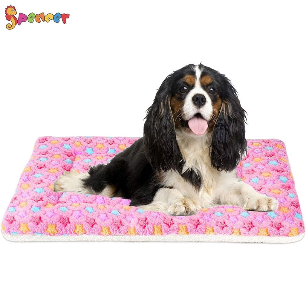 Spencer Large Dog Cat Pet Sleep Mat Soft Warm Reversible Fleece Crate Bed Mat Kennel Cage Cushion for Large Medium Small Dog Cat (L, Pink)