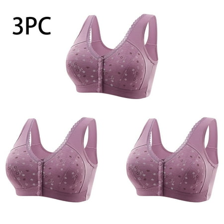 AOOCHASLIY Women Bras Plus Size Women s Front Buckle Middle-aged and Elderly Underwear Soft Cotton Large Size Non-steel Ring Tank Top Bra Flower Print Underwear