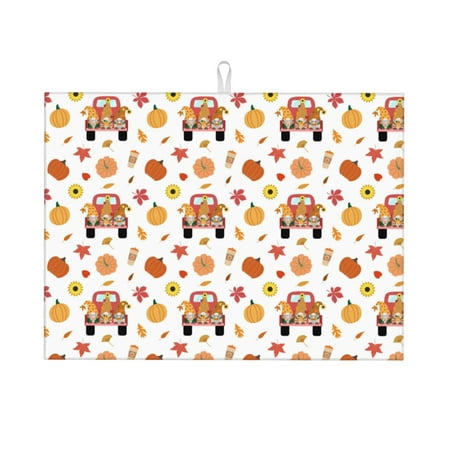 

Tebeau Cute Gnomes In Red Truck Print Dish Drying Mat for Kitchen Counter Dish Drying Pad with Non-slip Rubber Backed Hide Stain Anti Absorbent for Kitchen Counter Drying Mat