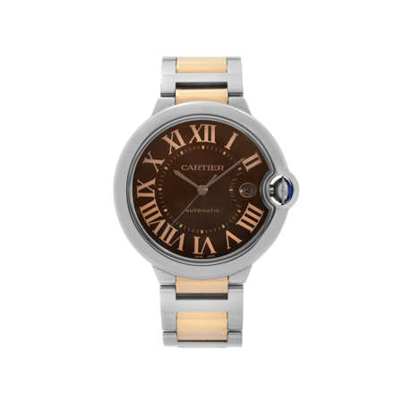 Cartier Ballon Bleu Steel 18k Rose Gold Chocolate Dial Mens Watch W6920032
