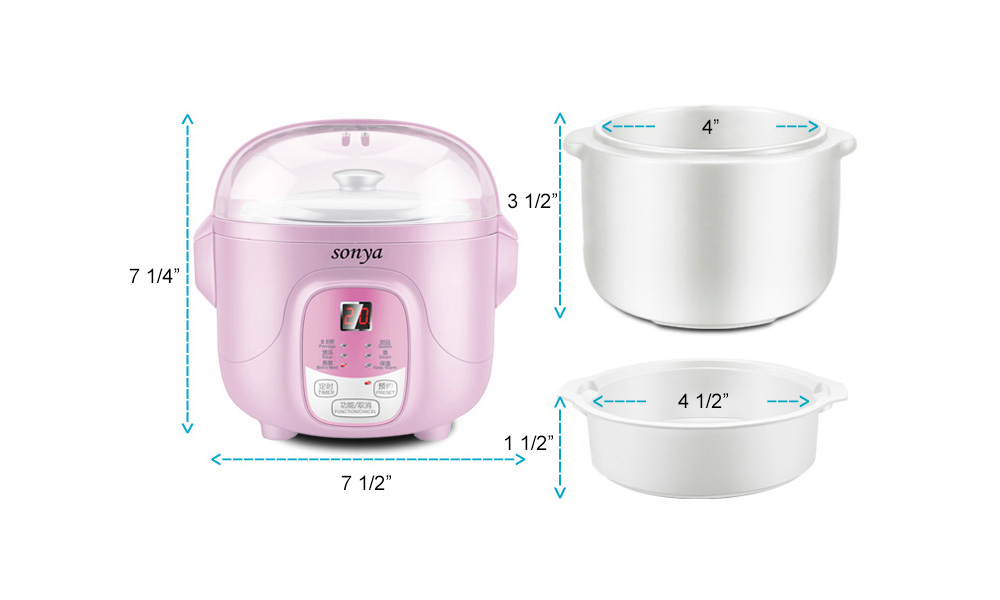 Bonus Pack Sonya Ceramic Pot Smart Electric Slow Stew Pot SY-DGD8P (Pink) - image 3 of 4