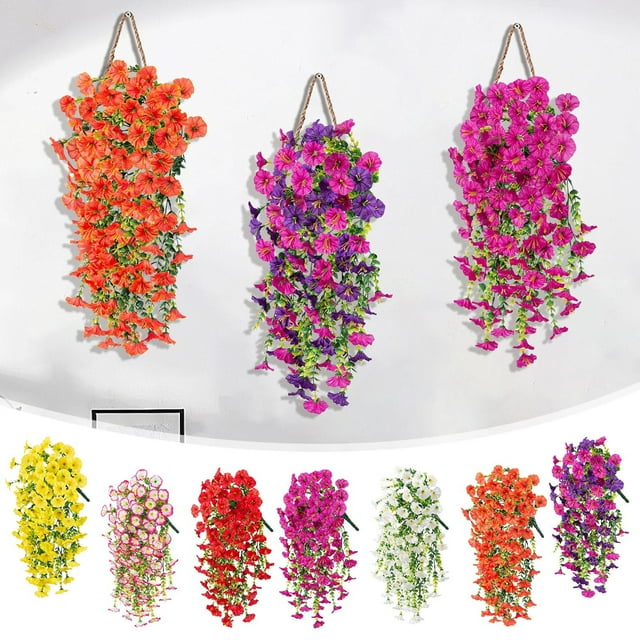 Cesta colgante de flor de rosa artificial decoración de pared | Enredaderas y hojas de plástico de 75 cm | Fácil de instalar | Arreglo floral falso para salón, dormitorio, patio, balcón | Decoración