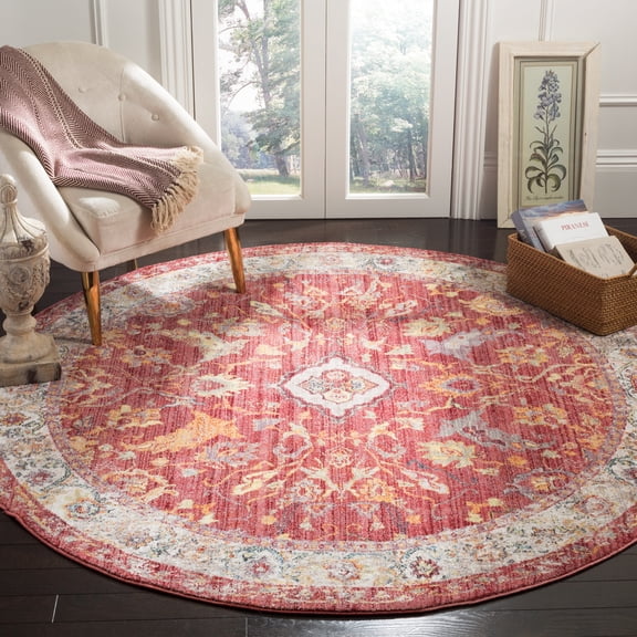 SAFAVIEH Bristol Xzavier Oriental Polyester Area Rug, Rose/Light Gray, 7' x 7' Round