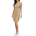 thumbnail image 4 of VESTIDO SIN MANGAS INSPIRADOR CHIC 2026 para Mujeres, Cuello Redondo, Botones Decorativos en la Parte Frontal, Vestidos de Trabajo Casual de Negocios, Talla S, Color Caqui, 4 of 6