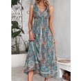 thumbnail image 1 of Robe Bohème Cachemire pour Femmes Col en V Manches Courtes Plissée à Volants Ligne A Longue Robe d'Été, 1 of 3