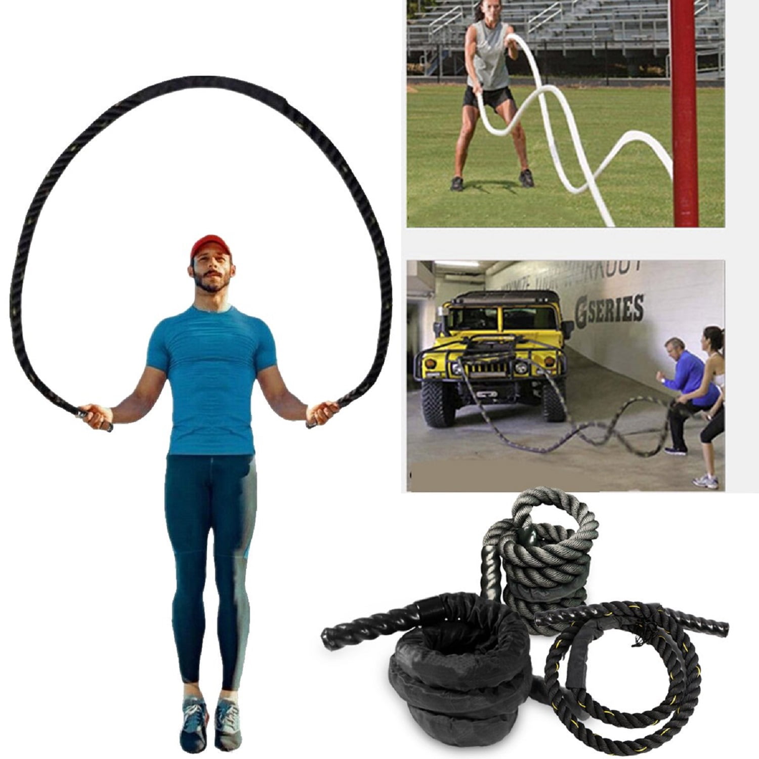 Battle Ropes 1.5 inch 30 ft - Polyester Workout Rope Heavy for Home ...