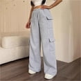 thumbnail image 4 of Costeam Womens Vertical Stitch Cargo Wide Leg Sweatpants Elastic Drawstring Waist Side Patch Cargo Pockets Soft Heather Knit Loose Straight Solid Color Casual Athletic Lounge Trousers, 4 of 6