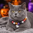 thumbnail image 3 of Pet Halloween Collar, Halloween Dog Collar, Beaded Dog Collar, Collar for Small Dogs, 12 Inch L Size Stretchy String Design with Cute Ghost Charm, Spooky Colorful Printed Round, 3 of 6