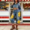 thumbnail image 5 of Sewkxo Womens Floral Print High Waist Loose Wide Leg Cropped Faux Denim Jeans Casual Printed Pants with Pockets,Yellow 2XL, 5 of 8