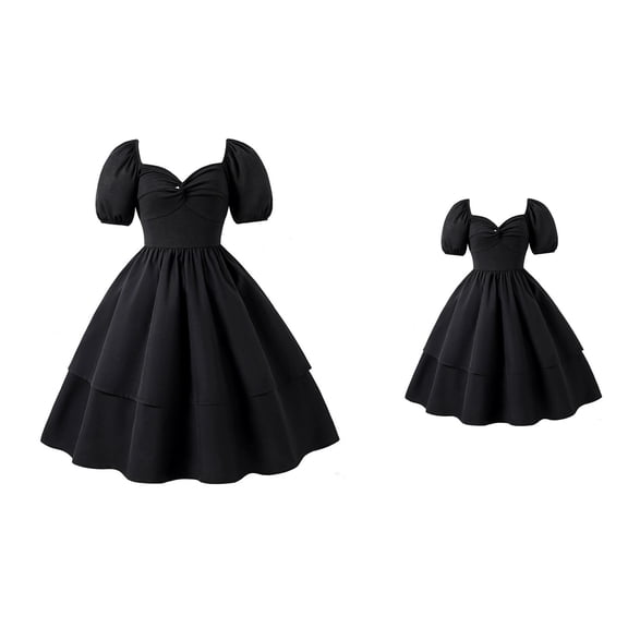 Elegant Girls Heart Neckline Sleeve Little Black Dress, Off Shoulder A-Line Casual Soft Fit Party Gown for Summer – Size 8-13 Years