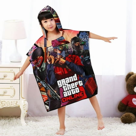 Grand Theft Auto Gra5 Hooded Beach Towel Poncho for Kid Girls Toddlers Boys Bath Pool Swim Cover-ups Swimwear Soft Lightweight Microfiber
