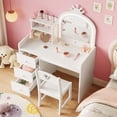 thumbnail image 6 of Kids Vanity Table and Chair Set Princess Vanity with Lighted Mirror, Drawers and Storage Shelves Makeup & Dressing Desk for Little Girls White, 6 of 8
