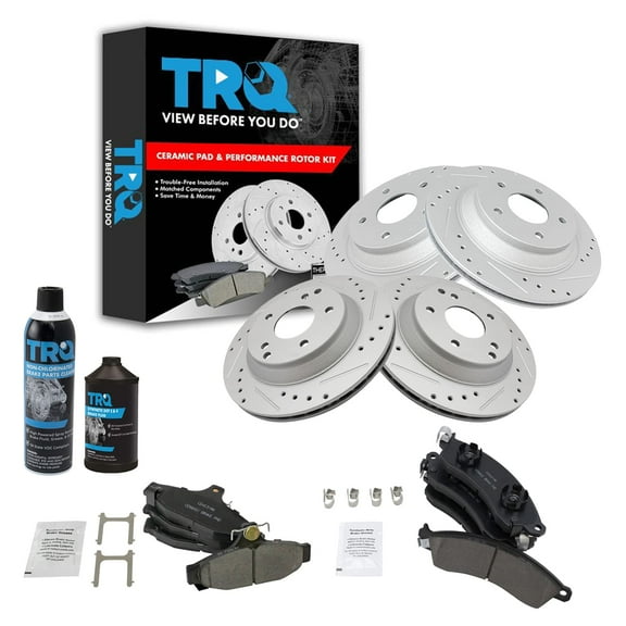 TRQ Font & Rear Ceramic Brake Pad & Performance Rotor Kit w/Chemicals BKA16290 Fits select: 1988-1996 CHEVROLET CORVETTE