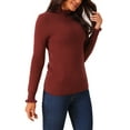 thumbnail image 4 of INSPIRE CHIC Women's' Fall Winter Mock Neck Long Sleeve Fluffy Cuff Casual Slim Fit Sweater Top S Wine Red, 4 of 5