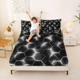 thumbnail image 3 of Manfei Futuristic Hexagon Queen Sheets, White Neon Honeycomb Queen Sheet Sets, White Black, Black Reversible 4-Piece1 Flat Sheet + 1 Fitted Sheet + 2 Pillowcases, 3 of 6