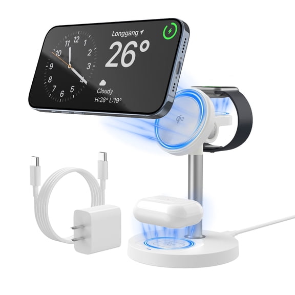 3 in 1 Wireless Charging Station Qi2 Mag-Safe Charger for Apple, 25W Fast Wireless Charger Stand for iPhone 16/15/14/13/12, Watch Fast Charger, Magnetic Charger for AirPods