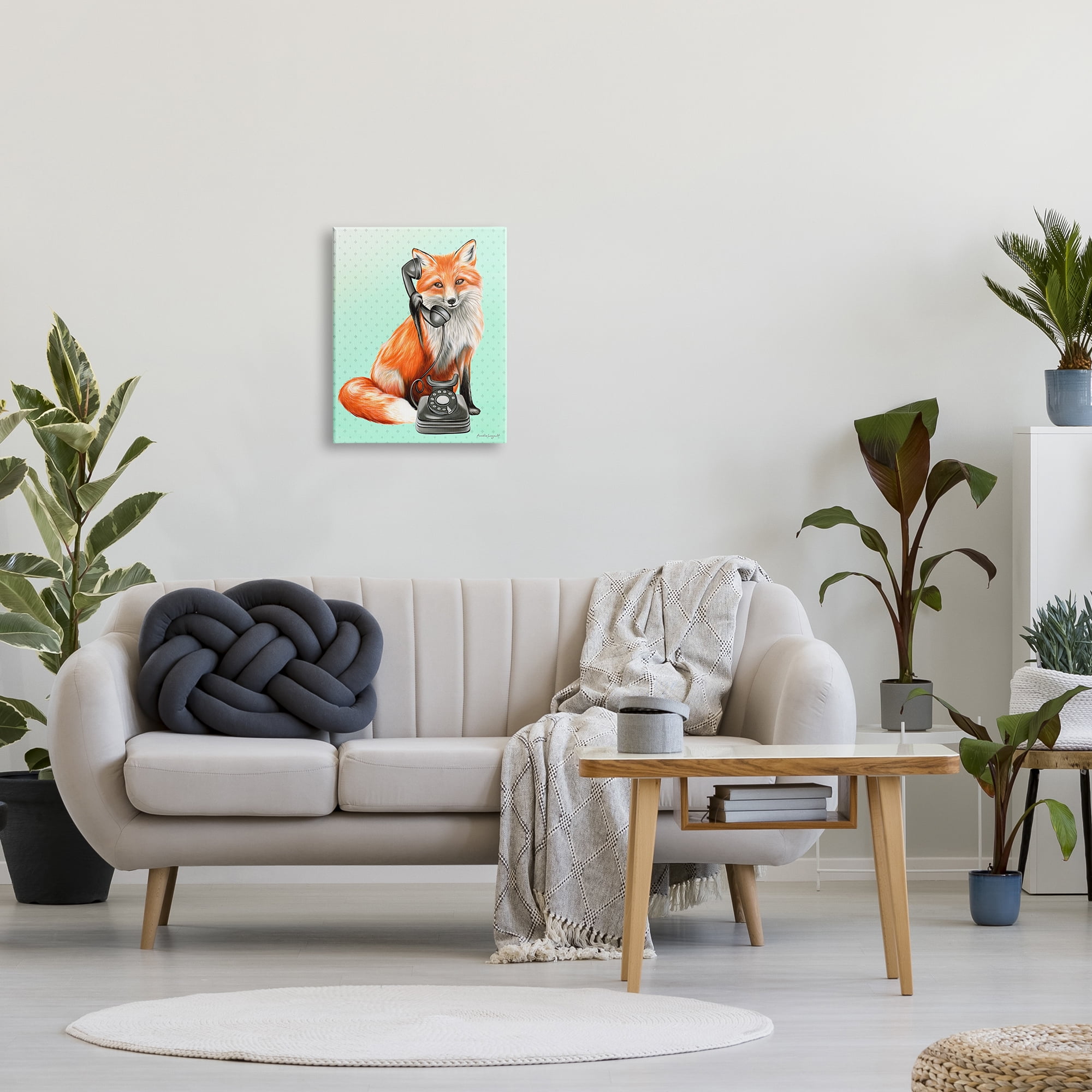 Stupell Industries Red Fox Vintage Phone Dotted Ombre Pattern Graphic Art Gallery Wrapped Canvas Print Wall Art, Design by Amelie Legault