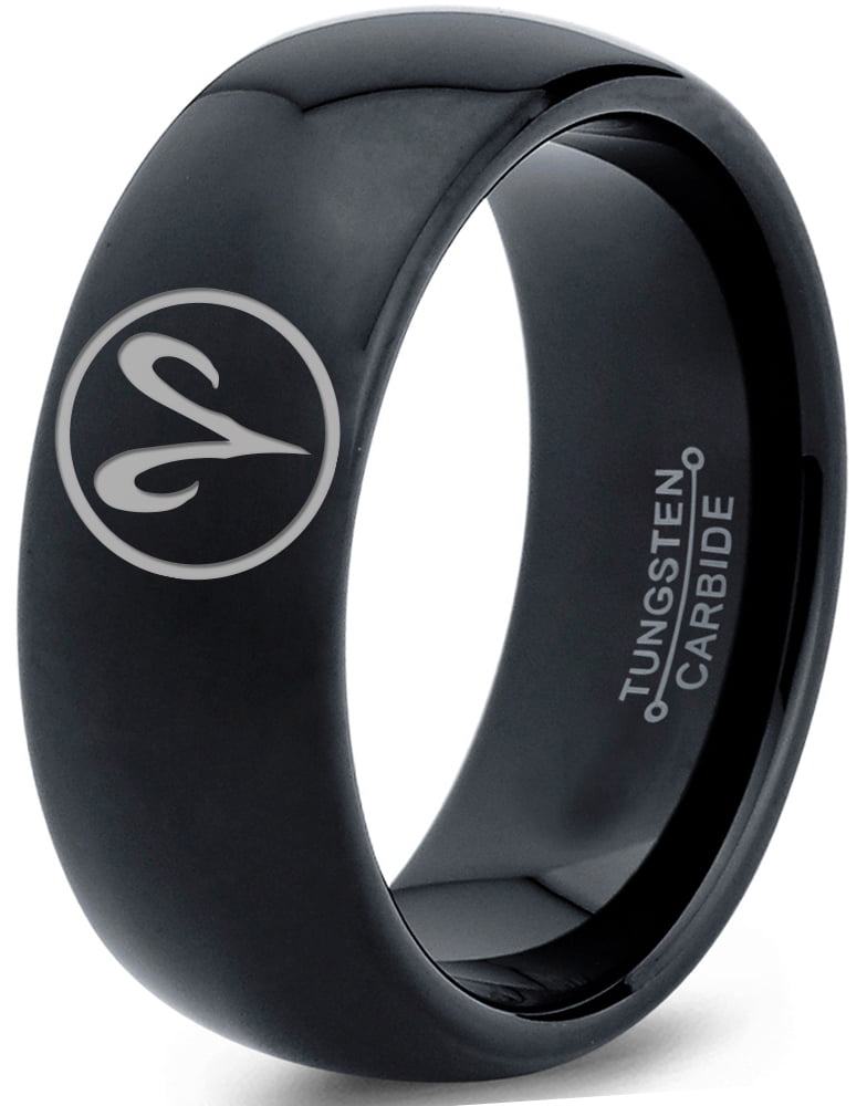 Tungsten Horoscope Aries Band Ring 8mm Men Women Comfort Fit Black Dome Polished Size 8.5