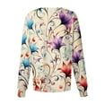thumbnail image 4 of Women Printed Scrub Jacket Long Sleeve Snap Front Round Neck Vintage Purple Red Vine Floral Print Nursing Cardigan Jacket Two Side Pockets Medical Scrub Warm Up Jacket, 4 of 5