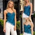 thumbnail image 2 of PUWEI Women's Summer Lace Trim Satin Camisole Spaghetti Strap V Neck Asymmetrical Hem Tank Tops, 2 of 7