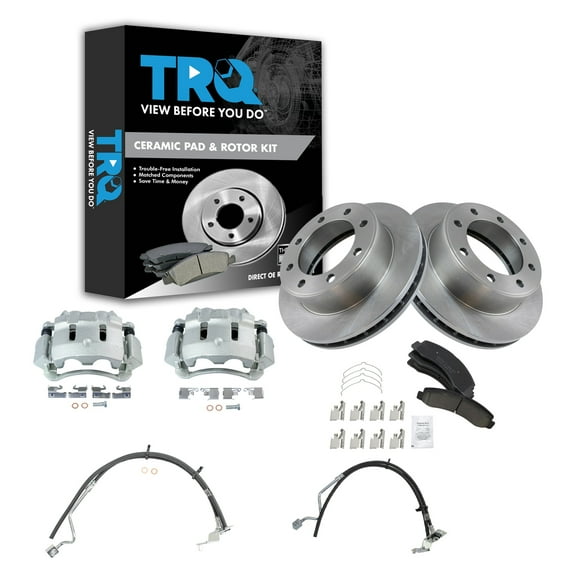 TRQ Front Brake Pad & Rotor Kit Brake Caliper Brake Hose Brake Pads Brake Rotor Ceramic Fits Select 2000-2005 Ford Excursion 2000-2004 F-250 Super Duty F-350 Super Duty