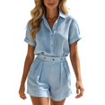 thumbnail image 2 of IUYRTFE Women Button Front Shirt and Shorts Matching Set Lapel Collar Casual 2 Piece Romper Outfit for Summer Vacation, 2 of 8
