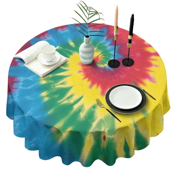 Colorful Rainbow Tie Dye Spiral Pattern Round Tablecloth 60"x60",Wrinkle Wipeable Table Cloth for Kitchen Dining Room Picnic Patio Party