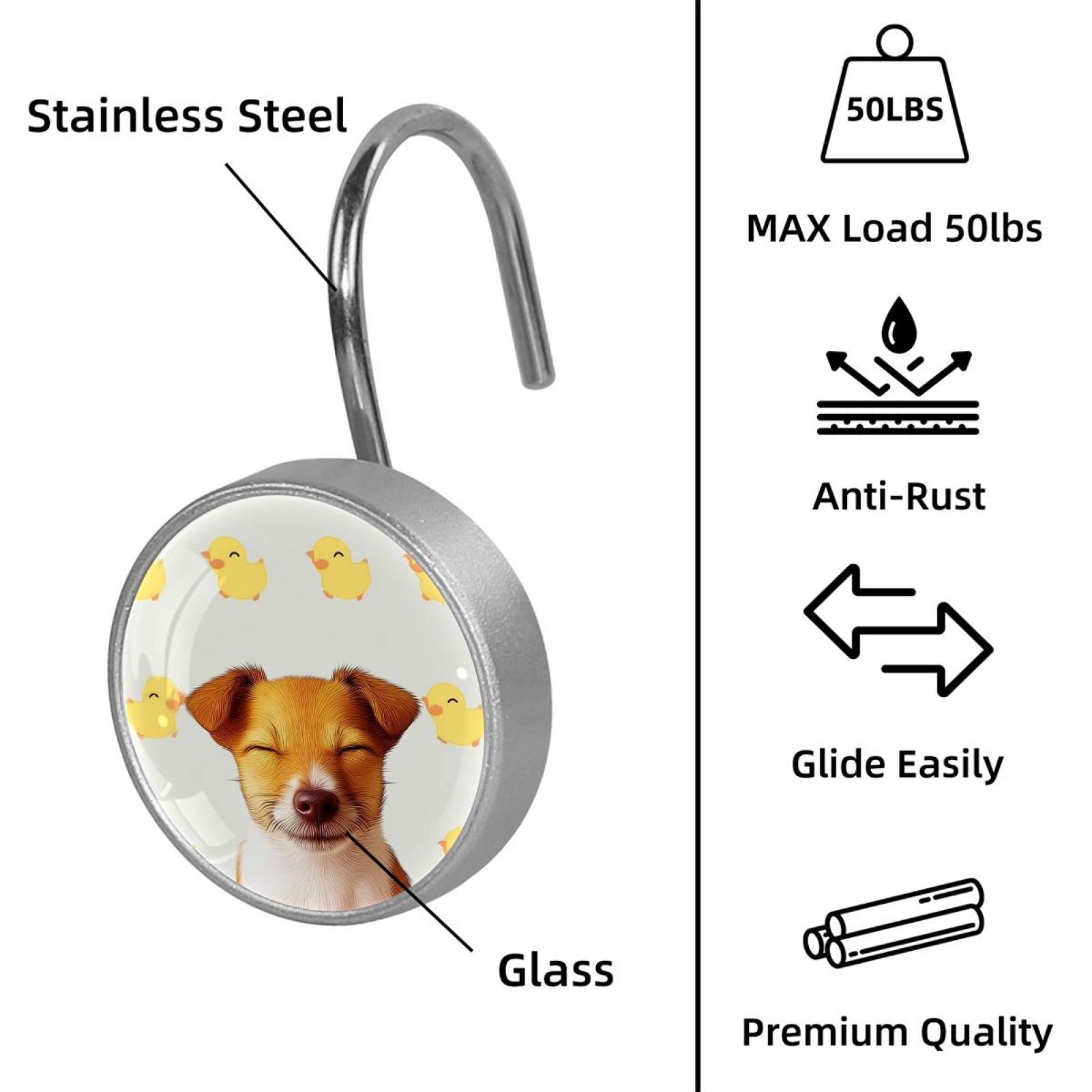 HemaKayy 12 Pcs Shower Curtain Hooks Bathroom Decorative Accessories Yellow Duck and Dog