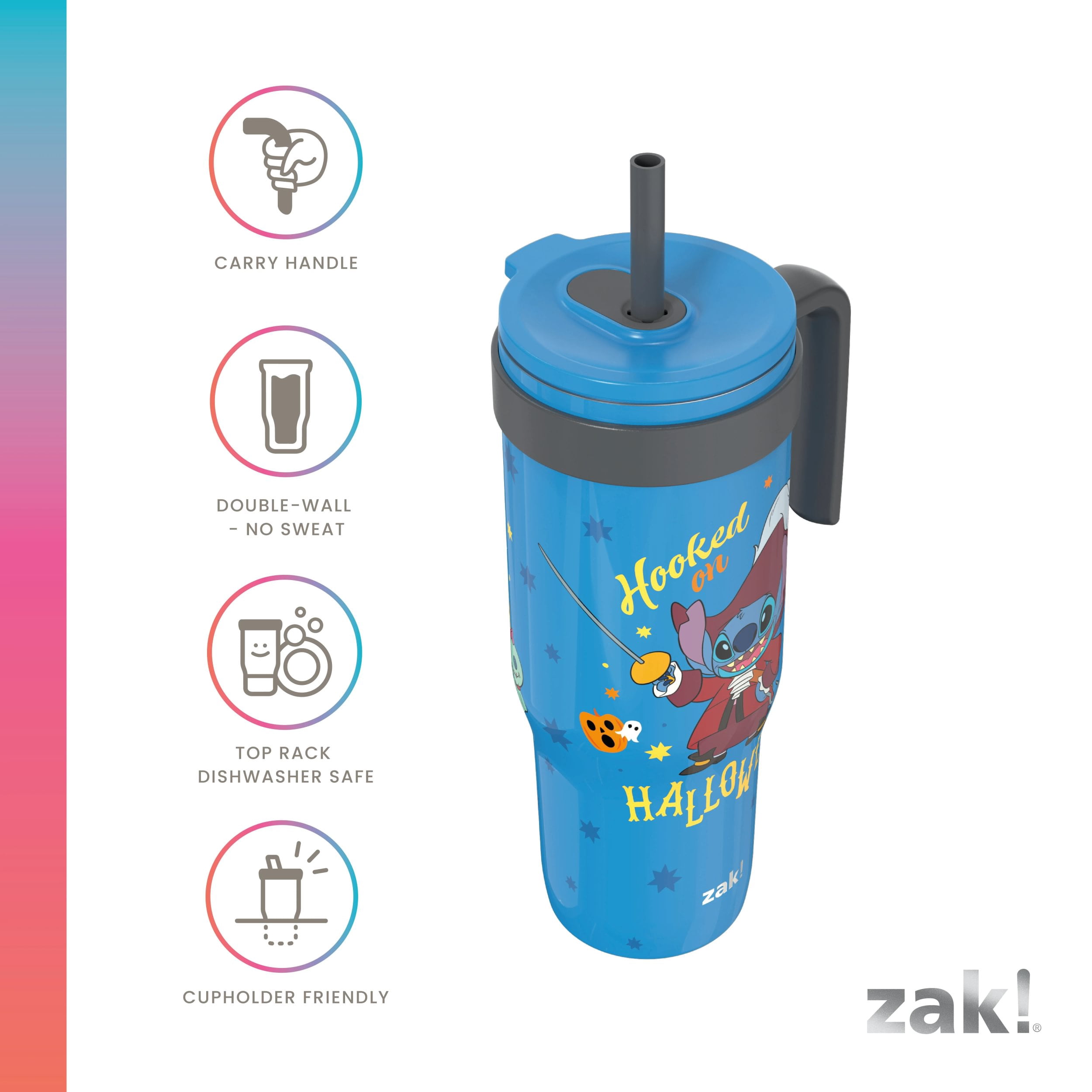 Zak Designs 30oz SS Straw Tumbler with a Handle, Blue Stitch